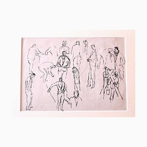 Herta Hausmann - Figuras - Dibujo a tinta original - Mediados del siglo XX