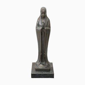 Escultura Art Déco de bronce de la Virgen María en oración