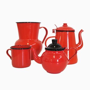 Enamelled Metal Jug & Teapot Set, 1950s, Set of 4