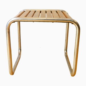 Bauhaus Style Tubular Steel Stool with Wooden Slats