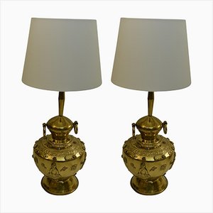 Grandes Lampes de Bureau Bouddha en Laiton et Pierres Précieuses, Set de 2