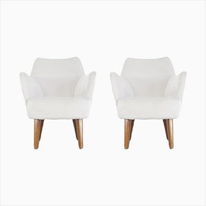 Set of Velvet & Walnut Armchairs by Gio Ponti for Cassina, 1950s