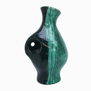 French Anthropomorphic Green and Black Vase, 1950s