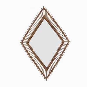 Italian Rhomboidal Bamboo Mirror by Franco Albini, 1950s