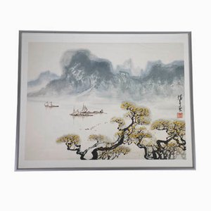 Japanese Watercolor, Ships on the Shore
