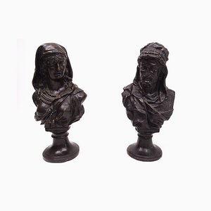 Busti antichi in bronzo raffiguranti personaggi classici, set di 2