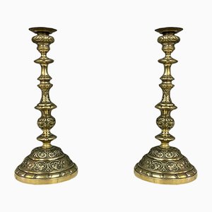 Copper- and Silver-Plated Bronze Candlesticks, Circa 1900, Set of 2