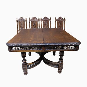 Antiker französischer Tisch & 4 Stühle, 19. Jahrhundert, 5er Set
