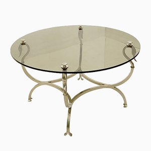 Chromed Steel Swan Coffee Table with Original Smoked Glass Top from Maison Jansen, 1950s