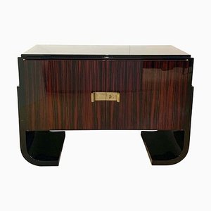 Small French Art Deco Sideboard, Macassar and Black Lacquer, 1930s