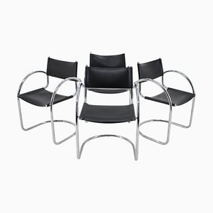 Chrome and Leather Tubular Chairs, Czechoslovakia, 1970s, Set of 4