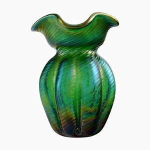 Art Nouveau Vase in Green Pressed Glass Art from Pallme-König, 1900s
