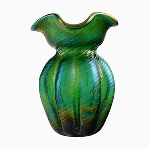 Jugendstil Vase aus Grünem Pressglas von Pallme-König, 1900er