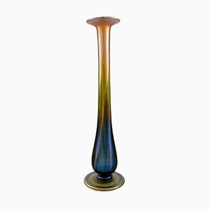 Large Vase in Iridescent Art Glass with Silver Mounting by Tiffany Favrile