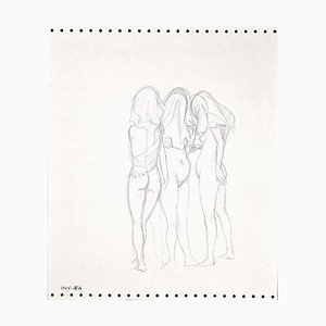 Leo Guida, tres figuras desnudas, dibujo a lápiz, años 70
