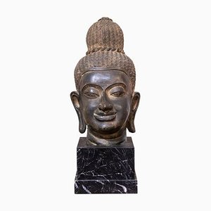 Antiker Buddha-Kopf aus Bronze, 19. Jh