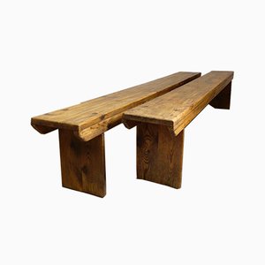 Vintage Rustic Sport or Pub Benches, 1930s, Set of 2