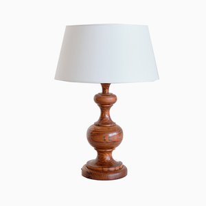 French Modern Oak Table Lamp with Ivory Shade, 1950s