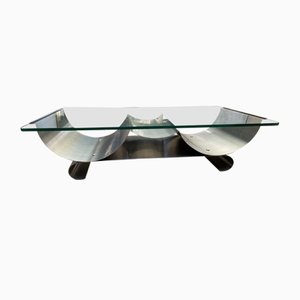 Stainless Steel and Glass Coffee Table by François Monnet for Kappa, 1970s