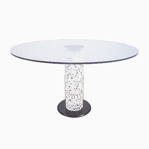 Table de Salle à Manger Ronde en Verre et Pierre, 1980s