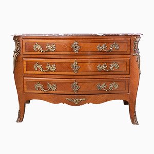 French Louis XV Style Chest of Drawers with Marble Top, Late 19th Century