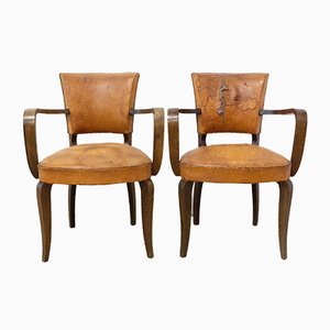 French Art Deco Leather Bridge Chairs, 1930s, Set of 2