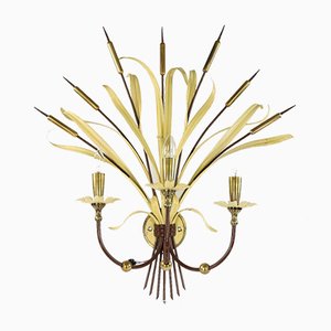 French Brass & Steel Bulrush Wall Sconce from Maison Baguès, 1950s