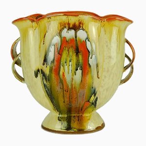 Large Art Deco Colorful Vase in Flowing Glaze & Uranium Glaze from Dümler & Breiden, 1930s