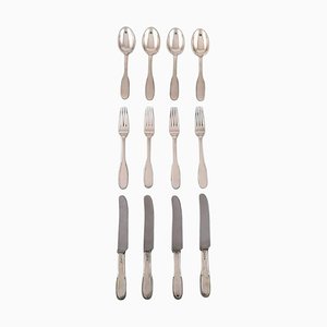 Number 14 Dinner Service Set in Hammered Silver by Evald Nielsen, Set of 12