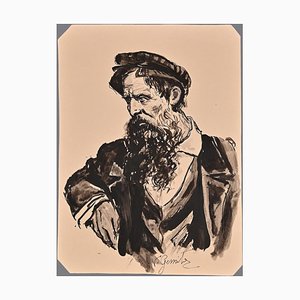 Vincenzo Groan, Pensive Portrait, Ink, Late 19th Century