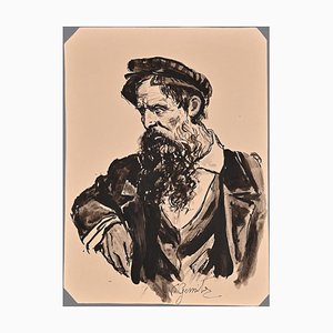 Vincenzo Groan, Versonnenes Porträt, Tinte, spätes 19. Jahrhundert