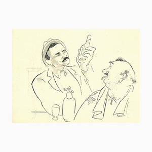 Adolf Reinhold Hallman, Drinkers in Bar, China Ink Drawing, 1956