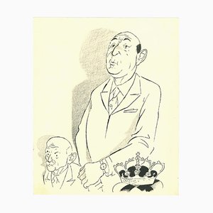 Dibujo Adolf Reinhold Hallman, The King, China Ink, mediados del siglo XX