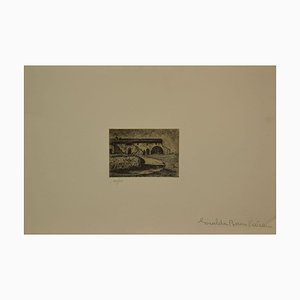 Giuseppe Viviani, Horse and Stable in Twilight, Etching, Late 20th Century