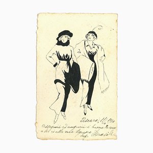 Desconocido, Mujeres de moda, Dibujo a tinta, principios del siglo XX