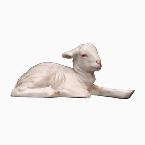 Statua a forma di agnello in porcellana di Willy Zügel per Rosenthal
