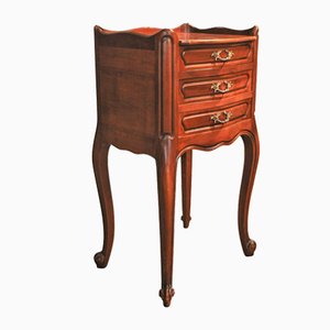 French Cherrywood Bedside Cabinet with Brass Handles and Cabriole Legs