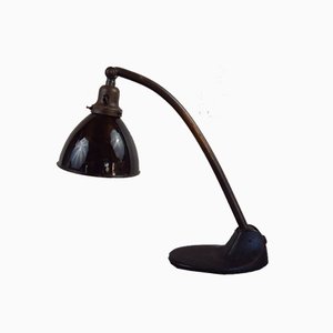 Industrial Cast Iron Desk Lamp with Black Enamel Shade, 1930s