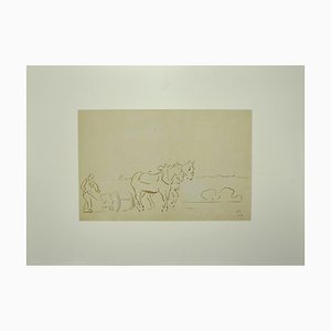 Desconocido, Horses With Plough, Watercolor, finales del siglo XIX