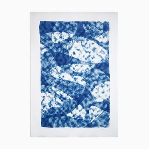 Blick in die Wolken, Monotypie in blauen Farbtönen, Avantgardeformen, 2021