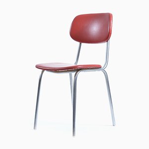 Tschechischer Mid-Century Stuhl aus rotem Leder & Chrom von Kovona, 1960er