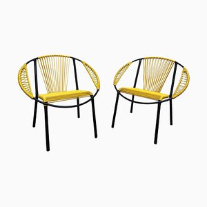 Fauteuils Style Gastone Rinaldi en Métal Noir et PVC Jaune, Italie, 1960s, Set de 2