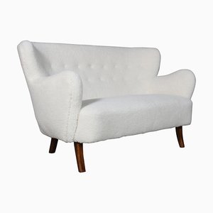 2-Seater Sofa in Lamb Wool by Alfred Christensen for Slagelse Møbelværk, 1940s