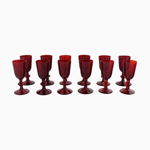 Liqueur Glasses in Red Mouth Blown Art Glass by Monica Bratt for Reijmyre, Set of 12