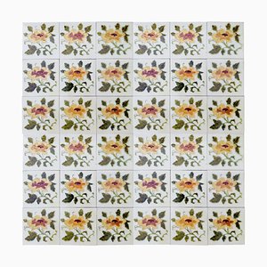 Carreaux en Relief Vernis Art Nouveau avec Motif Rose, 1930s