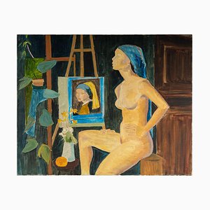 Mujer posando para un retrato, siglo XX, óleo sobre lienzo