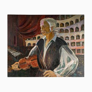 The Cellist en concierto, siglo XX, óleo sobre lienzo