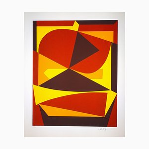Serigrafía Victor Vasarely, marrón y amarillo, 1989