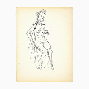 Herta Hausmann, Female Nudity 3, Black Marker Pen on Paper, 1950s