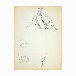 Herta Hausmann, Weibliche Figur 4, schwarzer Filzstift auf Papier, 1950er